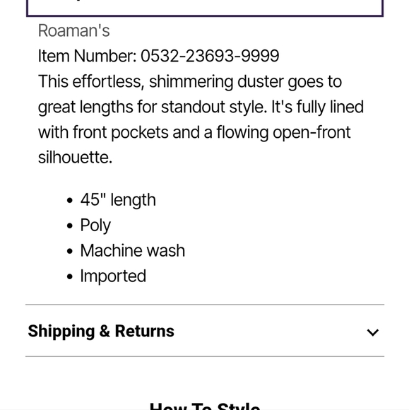 Romans Brand Size 18W Lavender Lilac Sequence Duster Brand New With Tags - Picture 3 of 8